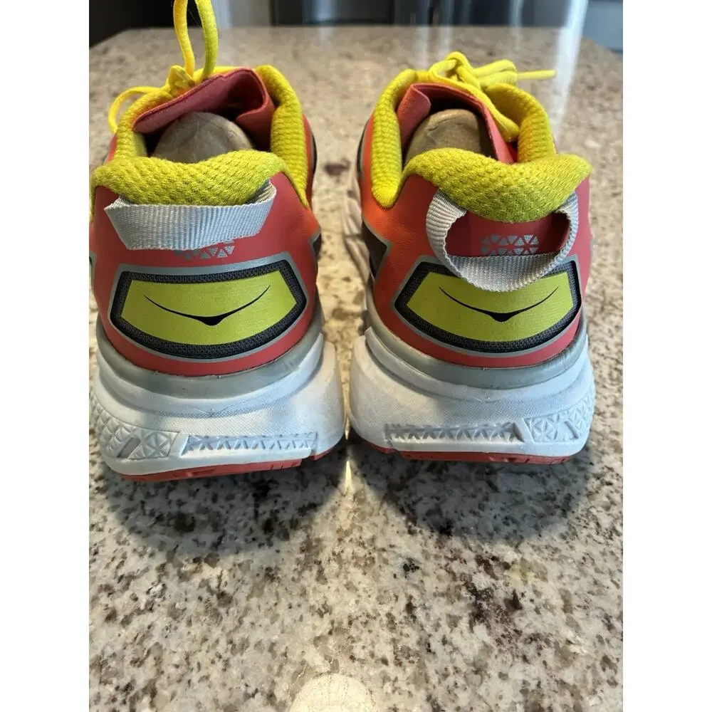 Hoka One One Clifton 1 Road Running Shoes Womens Sz 9 Pink Yellow Coral - Picture 3 of 8